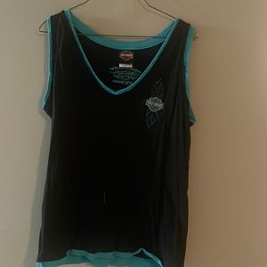 Harley-Davidson XL black and blue tank top.